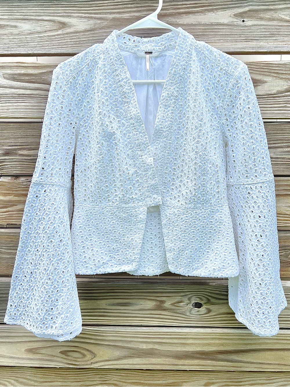 Free People Ivory White Circle Bell Sleeve Eyelet Jacket Blazer Cotton Size M